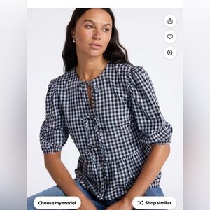 Women's Blue Gingham peplum top with puff sleeves size XXXL